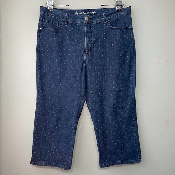 LEE Classic Fit Capris Size 18 Polka Dot Blue Denim Cropped Pants Jeans Chic - Picture 1 of 12